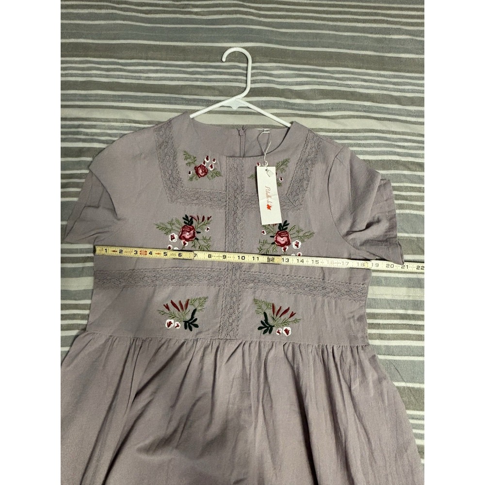 NWT Petal Lush Women Floral Midi Dress Purple Embroidered Lace Cotton Cottage M - Picture 13 of 13